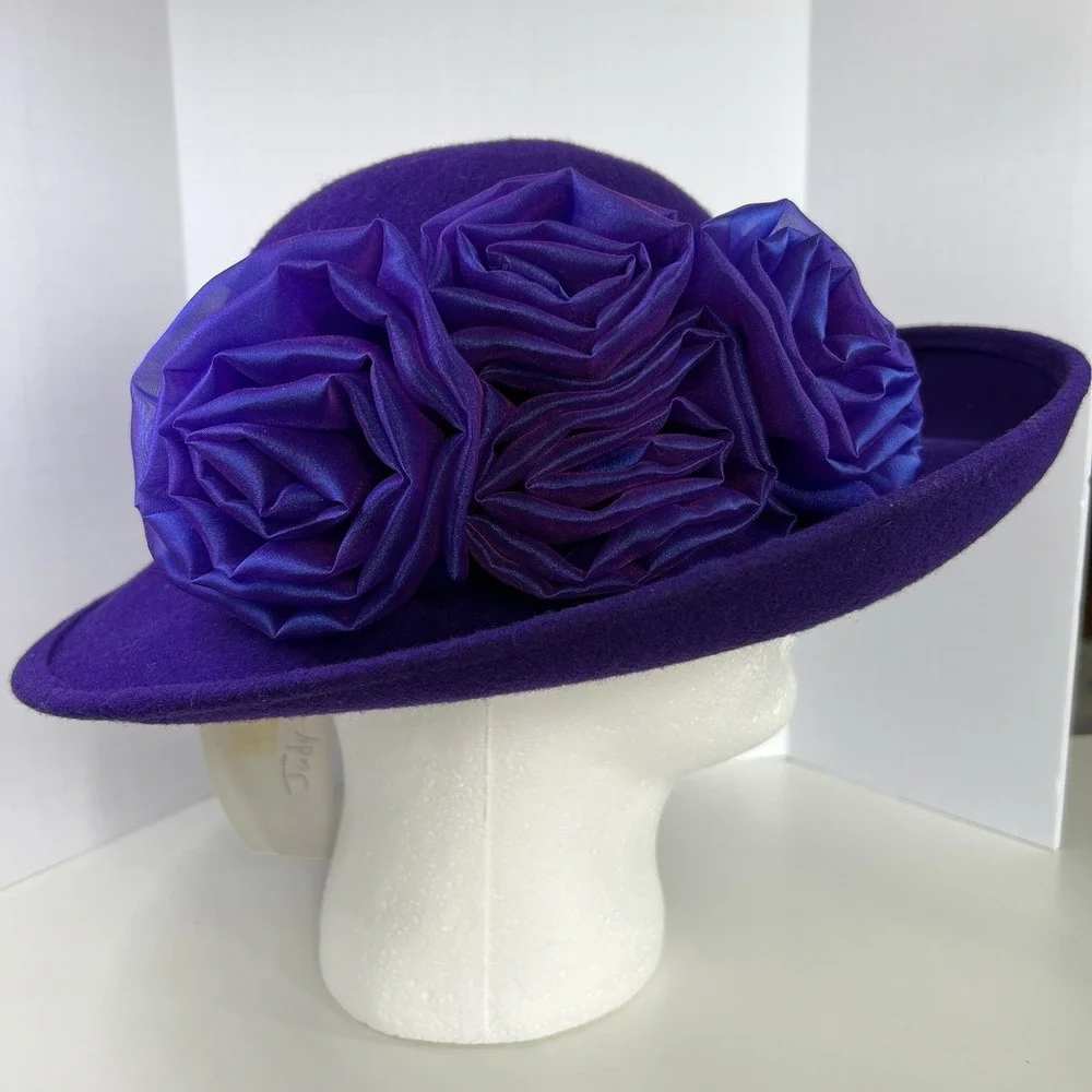 Vintage Toucan Hat Purple 100% Wool Church Made In USA Kentucky Derby NOS